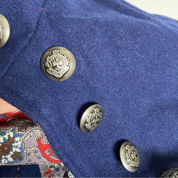 Free People Blue Peplum Military Style Pea Coat Jacket Wool Size 4 - Picture 6 of 16